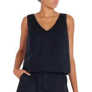 NEW NOT MONDAY women's julia linen tank top in black